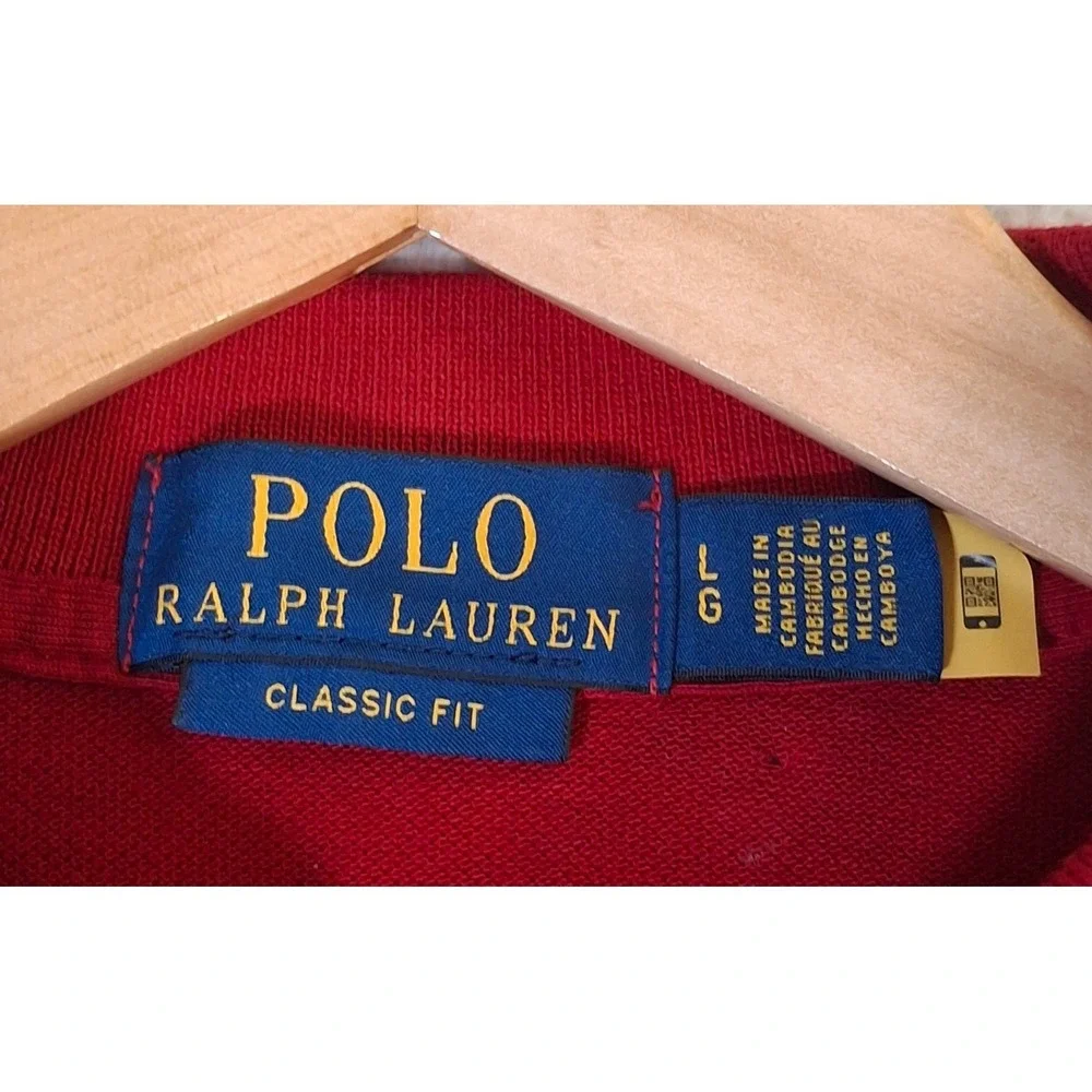Polo Ralph Lauren Mens Long Sleeve Triple Pony Polo Shirt Red Classic Fit L